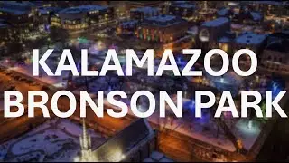 2023 Christmas Lights and Snow in Downtown Kalamazoo - Bronson Park - 4K Beautiful Drone Video