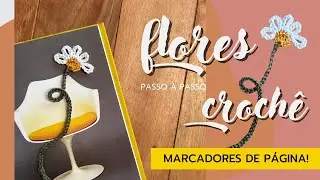 Flor de crochê - marcador de página