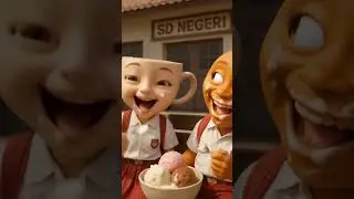 Ballerina Capuccina and Udin Din Dun as elementary school children eat ice cream