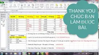 Bài tập Excel, tính Tổng cộng, thành tiền, tiền giảm, tên hàng, loại trong excel