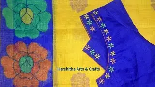 Lazy Daisy Flower Work on Blouse || Hand Embroidery Neck Design on Stitched Blouse Lazy Daisy Work