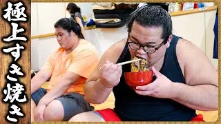 [Sumo food] Sukiyaki, Sirloin Scrambled Eggs, Salt Chanko pot, Tuna Mayo Salad / Morning Practice