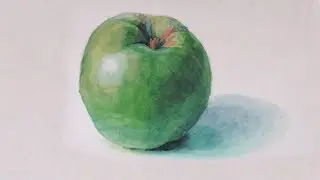 Зеленое яблоко акварелью