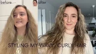 Styling my NATURALLY WAVY/curly hair at home using NO HEAT