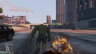 Hulk vs FireMan random destruction gta v mod HD gameplay