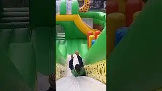 Playing on an inflatable slide together is the happiest thing #inflatable #slide #funny