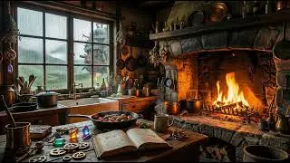 Peaceful Rainy Morning | Ghibli-Style Cozy Kitchen with Calcifer's Fire & Sizzling Breakfast