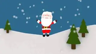 Christmas Background Animated Santa Claus doing Backflips with snow falling.