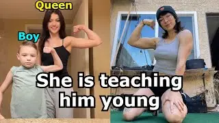 Big Sister teaches him how to flex