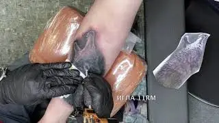 Тату. Волк. Процесс перекрытия(таймлапс). Видео отзыв. Мастер - Виталий Валиахметов.