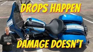 Harley Davidson Dropped Without A Scratch! Motorcycle Drop Guards Saved The Day!