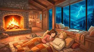 A Rainy Day in Our Mountain Cabin | Warm Fire Inside Heavy Rain Outside | Ghibli Style ASMR