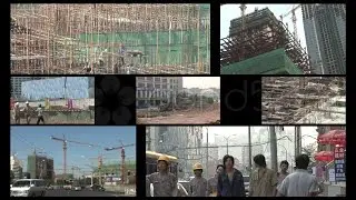 China Construction Split Screen. Stock Footage