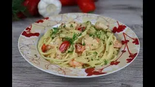 Спагетти с креветками в сливочном соусе