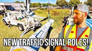 Efficiently Unloading A Traffic Light Pole Shipment!