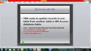 VBA code to update Ms access one table from another table or using update design query in ms access