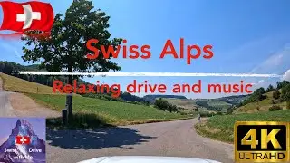 Swiss drive with relaxing music in green scenery, in 4k ultra HD and 60fps.