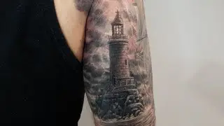 How To Tattoo real time , Lighthouse tattoo , by Cris Gherman aka NinjaCG
