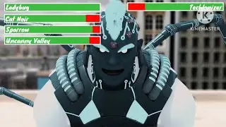 LADYBUG, CAT NOIR, SPARROW AND UNCANNY VS TECHLONIZER WITH HEALTHBARS | HD | Miraculous Ladybug