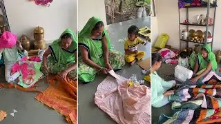 Mother daughter doormat making - reuse old curtains 