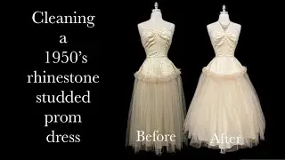 A stained and oxidized 1950’s prom dress gets cleaned and brightened after a few attempts