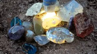 Treasures by the lake! We found yellow diamonds and huge crystals