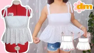 Top peplum con tirantes anudados, corte imperio. Video tutorial. Top Anabel. Patrón de costura.
