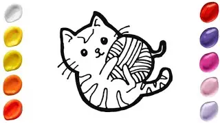 Drawing and Coloring Cute Kitten Playing Yarn #drawingandcoloring