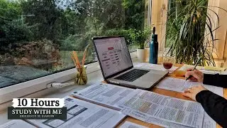 10 HOUR STUDY WITH ME on A RAINY DAY | Background noise, 10 min Break, No music, Study with Merve
