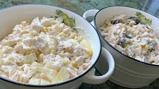 Два потрясающе вкусных салата из куриной грудки! Салат с ананасами и салат с маслинами.