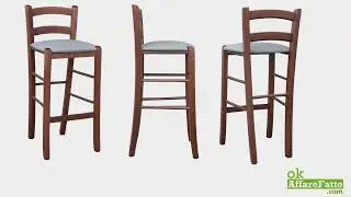 Sgabello con schienale in legno noce scuro con sedute imbottite