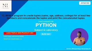 Python Program to Concatenate Tuples (Name, Age, Address, College) | JNTUK R23 CSE Lab | EXP13