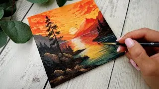 Mountain sunset pine tree \ Step by step tutorial | Acrylic painting