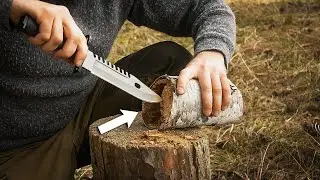 DIY bushcraft candle in the wooden stump!