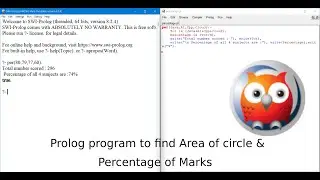 Prolog program to find area of circle and percentage of marks #prolog #areainprolog #ai #AIprogram