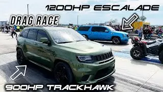 900hp Trackhawk vs worlds fastest Escalade! Plus, drive in a 900whp Hellcat Charger Widebody