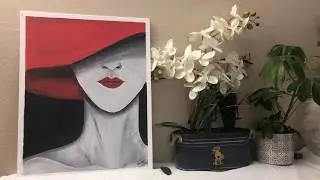 Painting Challenge #011 | Acrylic painting step by step Lady with Red Hat | Simple Painting