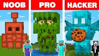 Minecraft NOOB vs PRO vs HACKER: GOLEM STATUE HOUSE BUILD CHALLENGE / Animation