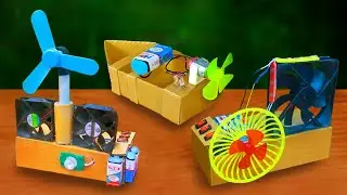 3 Science project item made with cardboard DC motor cooling fan LED Strip