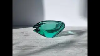 Miloslav Klinger for Zelezny Brod Sklo, Emerald Teal, Winged Form Bowl,  1960s-70s, Czech-Bohemia