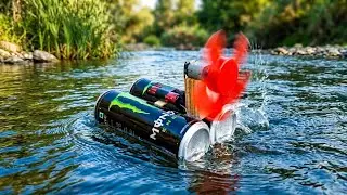 How To Make An Amazing Electric Boat From Soda Cans & DC Motor - DIY BOAT