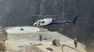 Helicopters taking off in Namche Bazaar