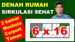Denah Rumah 6x16 kamar tidur 3 Ruangan Lapang Sirkulasi Sehat