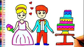 Gelin ve Damat Çizimi - Gelin Damat Nasıl Çizilir? - Wedding Bride and Groom Coloring - Pasta Çizimi