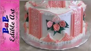 Pink Cornelli Lace Wedding Cake Bottom Tier