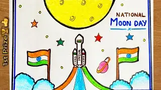 Chandra dina poster drawing easy2024🏆👍| National Moon day drawing | Moon day poster drawing easy