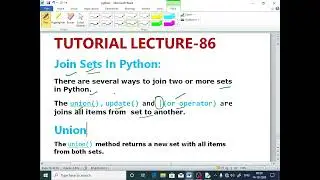 PYTHON LECTURE - 86| Join Sets In Python| Union () | Update () | Or Operator (