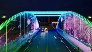 Outdoor Fexible LED Mesh Curtain | Hanging Media Facade for Bridges, Buildings & Events