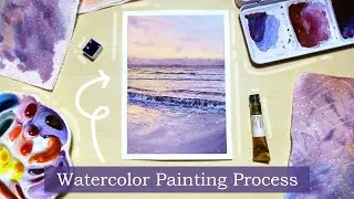 Waves Watercolor Painting Process "Lilac Sunset Waves"