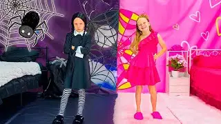 Nastya joga Pink vs Black Challenge com Wednesday |  Pink vs Black Challenge